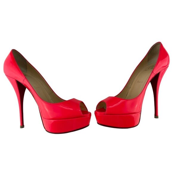 Christian Louboutin Rose Paris Fluo Patent Leather Troca 140 Pink Pumps Size 39 - Picture 10 of 13